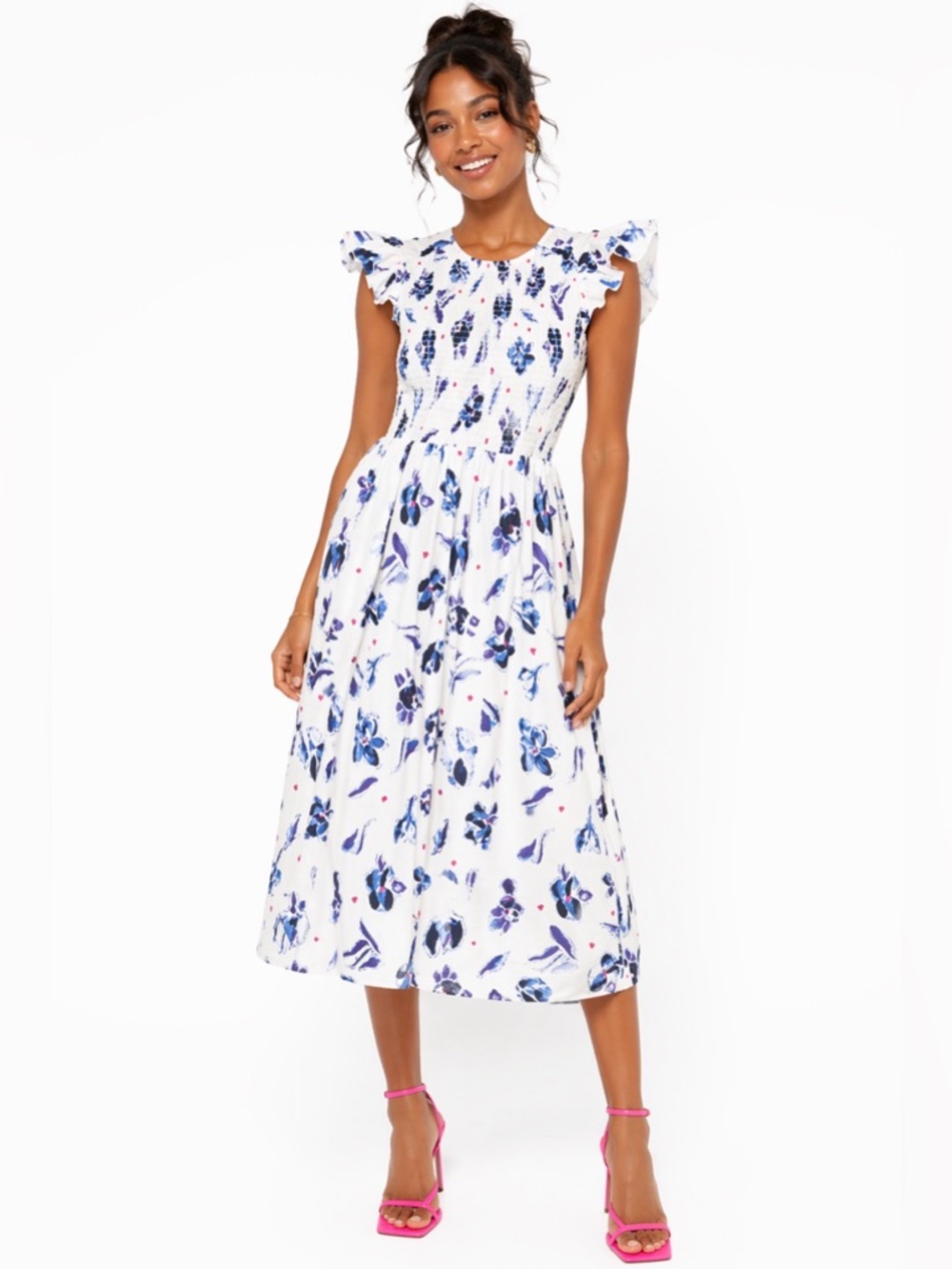NWT Baum and Pferdgarten Tulip dress. White with blue tulips, women’s size 8.